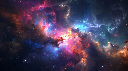 Naklejka premium Colorful space galaxy cloud nebula. Stary night cosmos. Universe science astronomy. Supernova background wallpaper 