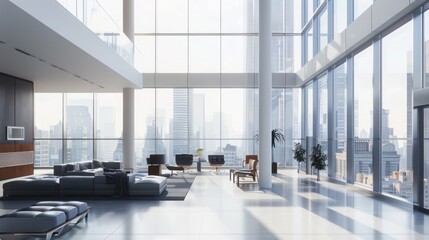 modern high-rise apartment with floor-to-ceiling windows and minimalist interiors