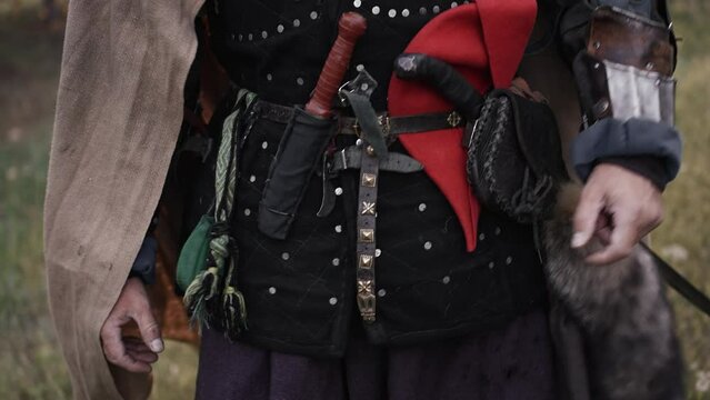 Medieval warrior clothing design. Torso of a walking man