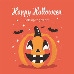 Halloween banner with tradition symbols. Autumn pumpkins illustration