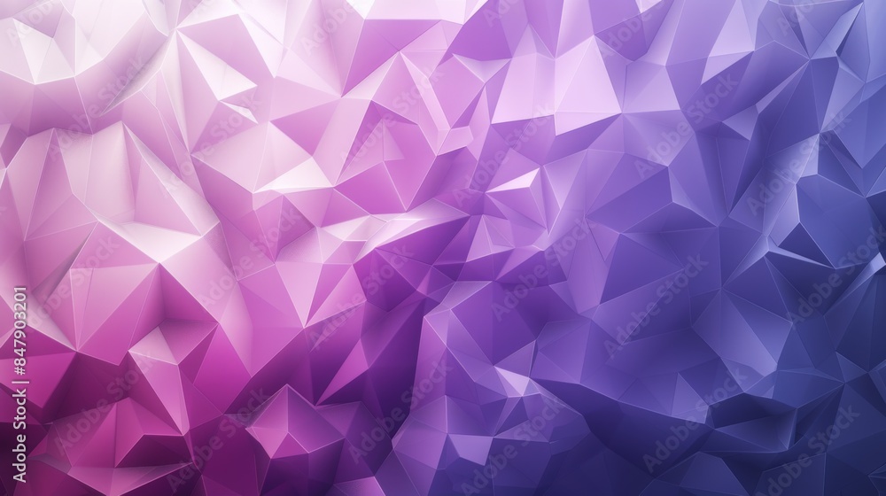 Poster a geometric abstract background with overlapping triangles in various shades of purple and pink.