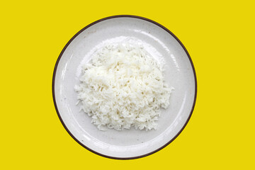 Cooked rice on round plate