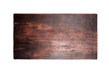 Rustic wooden chopping or serving board isolated on a white background. Natural kitchen accessory, top view