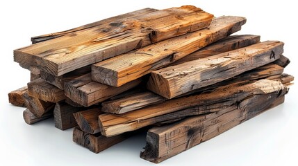 Fototapeta premium Stack Of Wood. Stack of wood scrap isolated on white background, wood, timbering, plank, material. Generative AI.