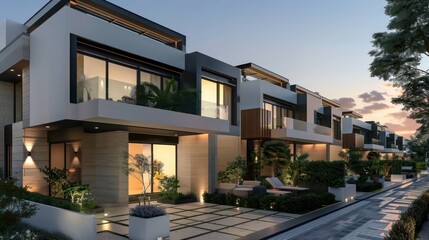 modern townhouse with a sleek design, rooftop terrace, and private garden