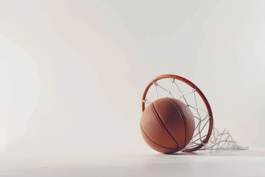 A Basketball Swish Through The Net - A Studio Shot With White Background