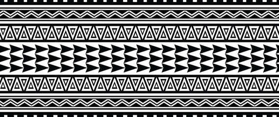 Polynesian design tribal tattoo border. Tribal design ethnic maori band.Tattoo  ribbon sleeve bracelet. Fabric seamless isolated hawaiian pattern on white background. © Rudvi