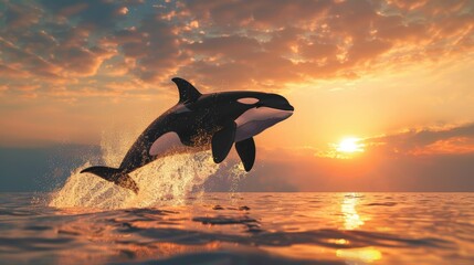 Fototapeta premium A killer whale leaps from the sea and seas with a splash
