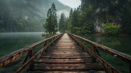 Fototapeta premium A long lonely ancient wooden bridge