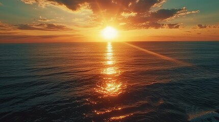 Fototapeta premium Aerial view sunset sky Nature beautiful Light Sunset or sunrise over sea 