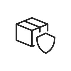 Box and shield, linear style icon. Parcel protection. Editable stroke width