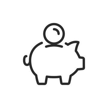 recommend clip art: Piggy bank, linear style icon. Piggy bank with a coin being inserted. Editable stroke width.