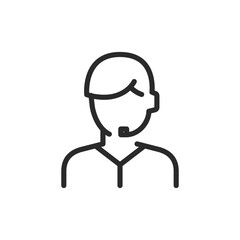 Customer service representative with headset, linear style icon. customer support or technical help. Editable stroke width.