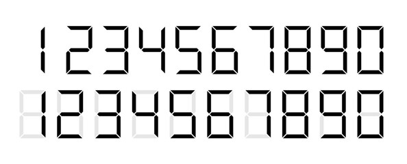 Black digital numbers. Digital clock numbers. Vector illustration