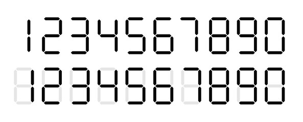 Black digital numbers. Digital clock numbers. Vector illustration