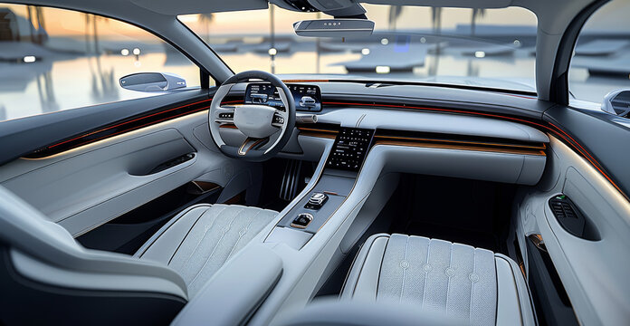 Inside a luxury electric car. Generative AI.