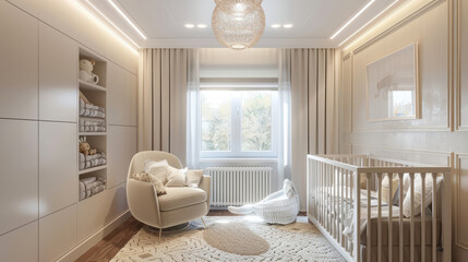 Cozy and modern baby room with neutral decor