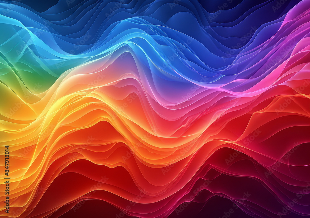 Poster abstract colorful spectrum waves, vibrant wavy lines vector background, minimalistic design for grap