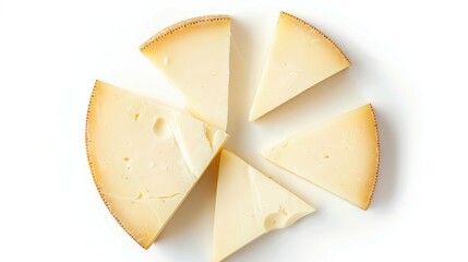 Fresh cheese slices isolated on a white background seen from above