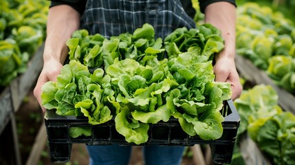 Person Holding Crate Full of Lettuce.
