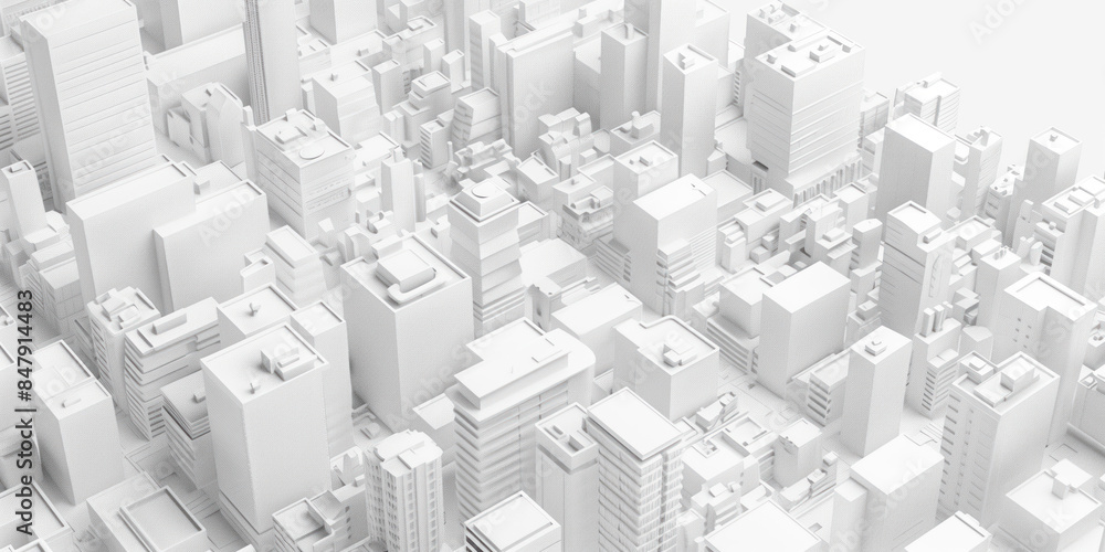 Aufkleber birds eye view of a modern city. urban concept. white clay 3d rendering. created with generative ai 