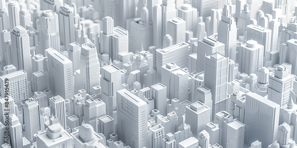 Poster birds eye view of a modern city. urban concept. white clay 3d rendering. created with generative ai 
