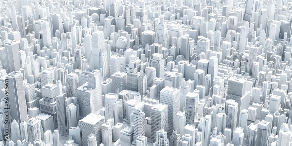 Poster birds eye view of a modern city. urban concept. white clay 3d rendering. created with generative ai 
