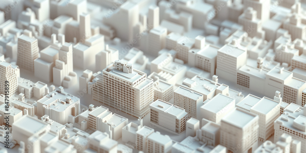 Poster birds eye view of a modern city. urban concept. white clay 3d rendering. created with generative ai 