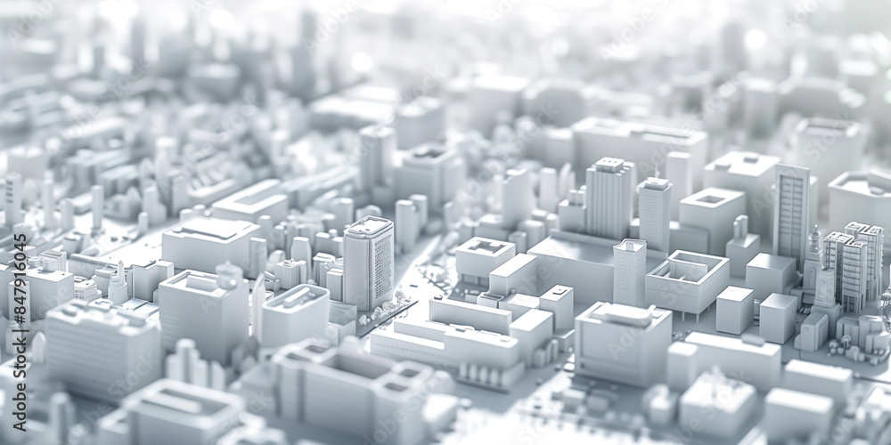 Poster birds eye view of a modern city. urban concept. white clay 3d rendering. created with generative ai 