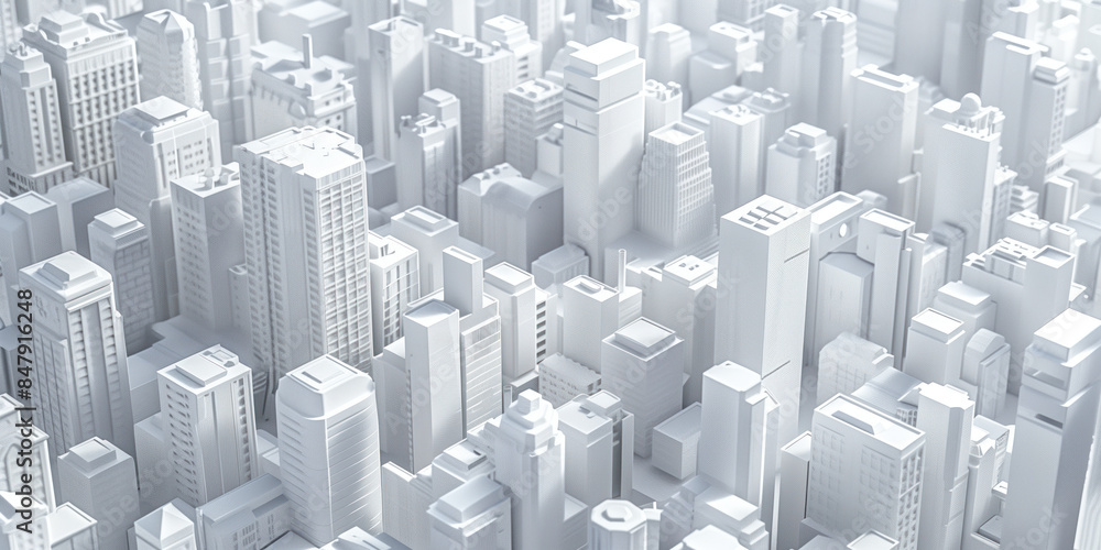 Poster birds eye view of a modern city. urban concept. white clay 3d rendering. created with generative ai 