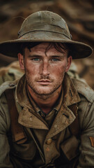 Obraz premium Australian WWI Soldier with Determined Gaze