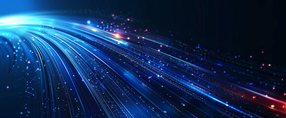 Obraz premium Dark blue tech theme with speed lines and glowing effects for presentation designs.