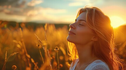 Woman smiling at a summer field