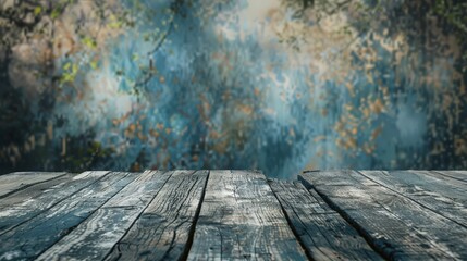 Blue wooden table floor background