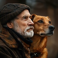 Man and a cute dog  photo