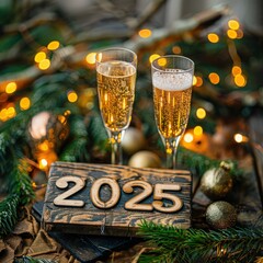 champagne christmas New year new hopes with the text: "2025",