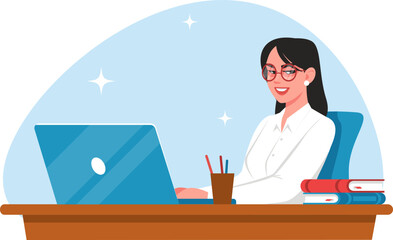 girl working on a computer in the office