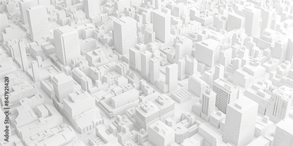 Poster birds eye view of a modern city. urban concept. white clay 3d rendering. created with generative ai 
