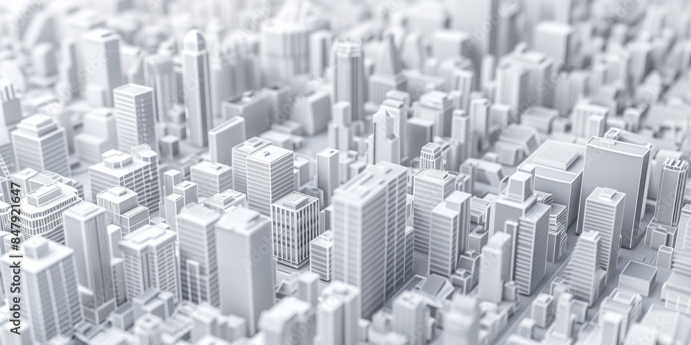 Poster birds eye view of a modern city. urban concept. white clay 3d rendering. created with generative ai 