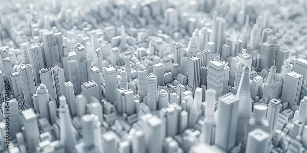 Poster birds eye view of a modern city. urban concept. white clay 3d rendering. created with generative ai 
