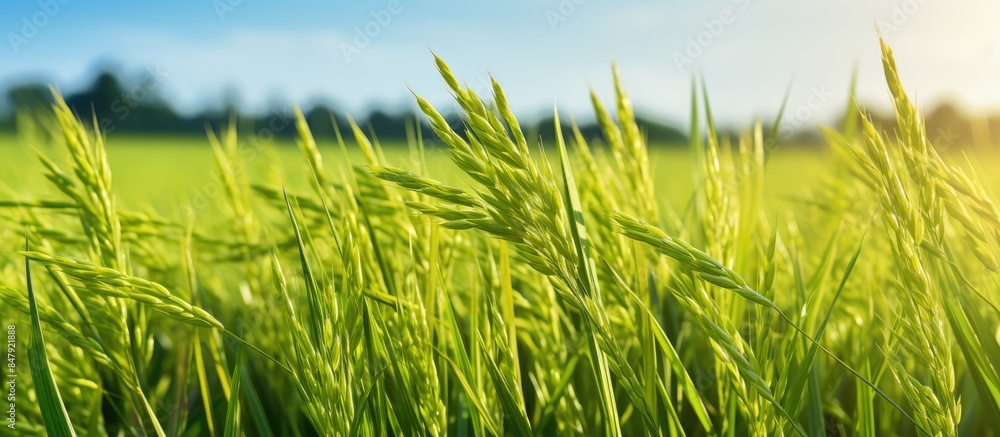 Poster rice in the field. creative banner. copyspace image