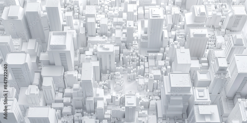 Poster birds eye view of a modern city. urban concept. white clay 3d rendering. created with generative ai 
