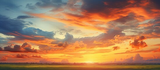 Cloudy sunset in late spring. Creative banner. Copyspace image