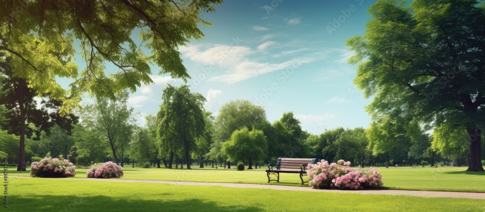 Poster park view in the summertime. creative banner. copyspace image