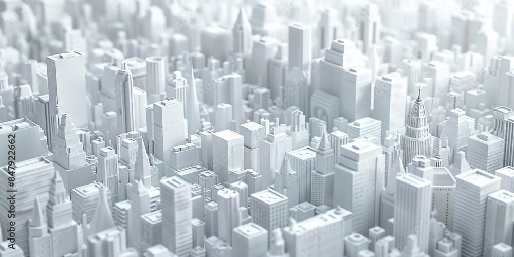 Poster birds eye view of a modern city. urban concept. white clay 3d rendering. created with generative ai 