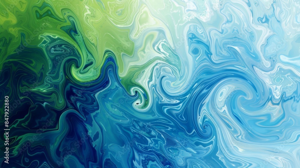 Poster a vibrant abstract background with swirling patterns of blue and green hues.