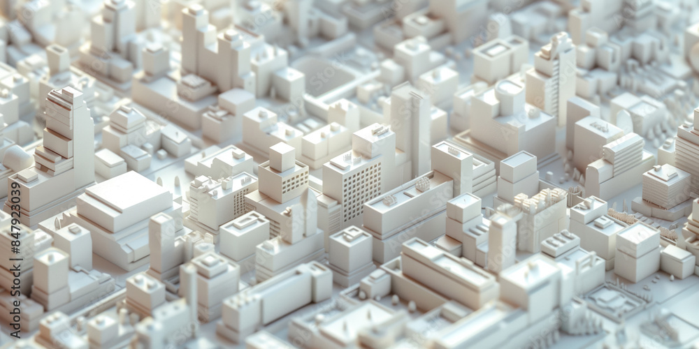 Poster birds eye view of a modern city. urban concept. white clay 3d rendering. created with generative ai 