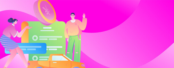 Buy insurance for car flat character vector concept operation illustration
