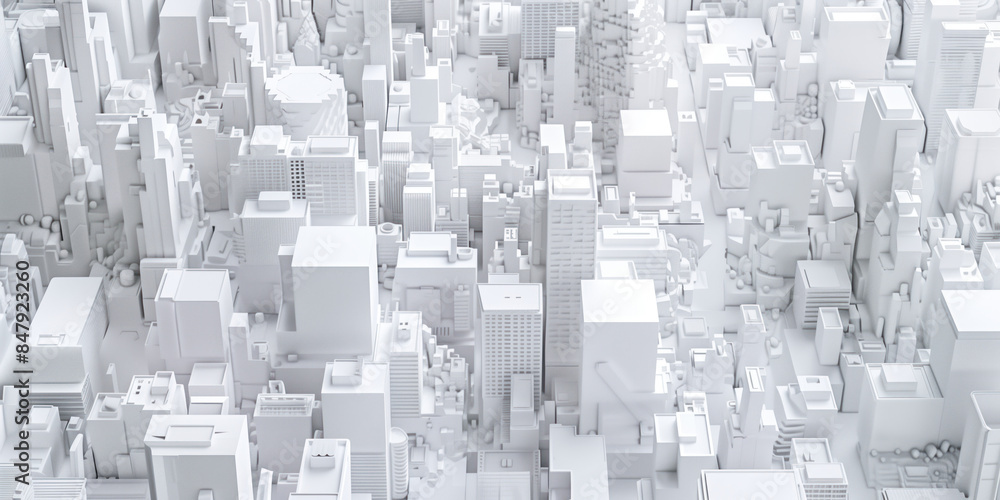 Poster birds eye view of a modern city. urban concept. white clay 3d rendering. created with generative ai 