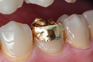 Dental gold filling used to fill cavities on tooth